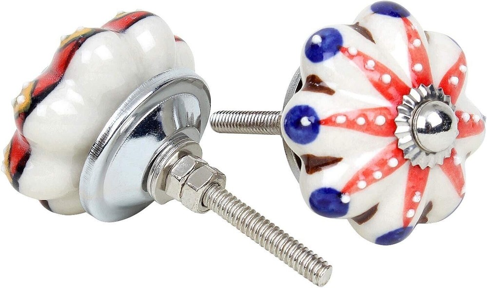 Indian 10 Pc Painted Colorful Cermic Door Knobs Pull Handles Cabinet Hand