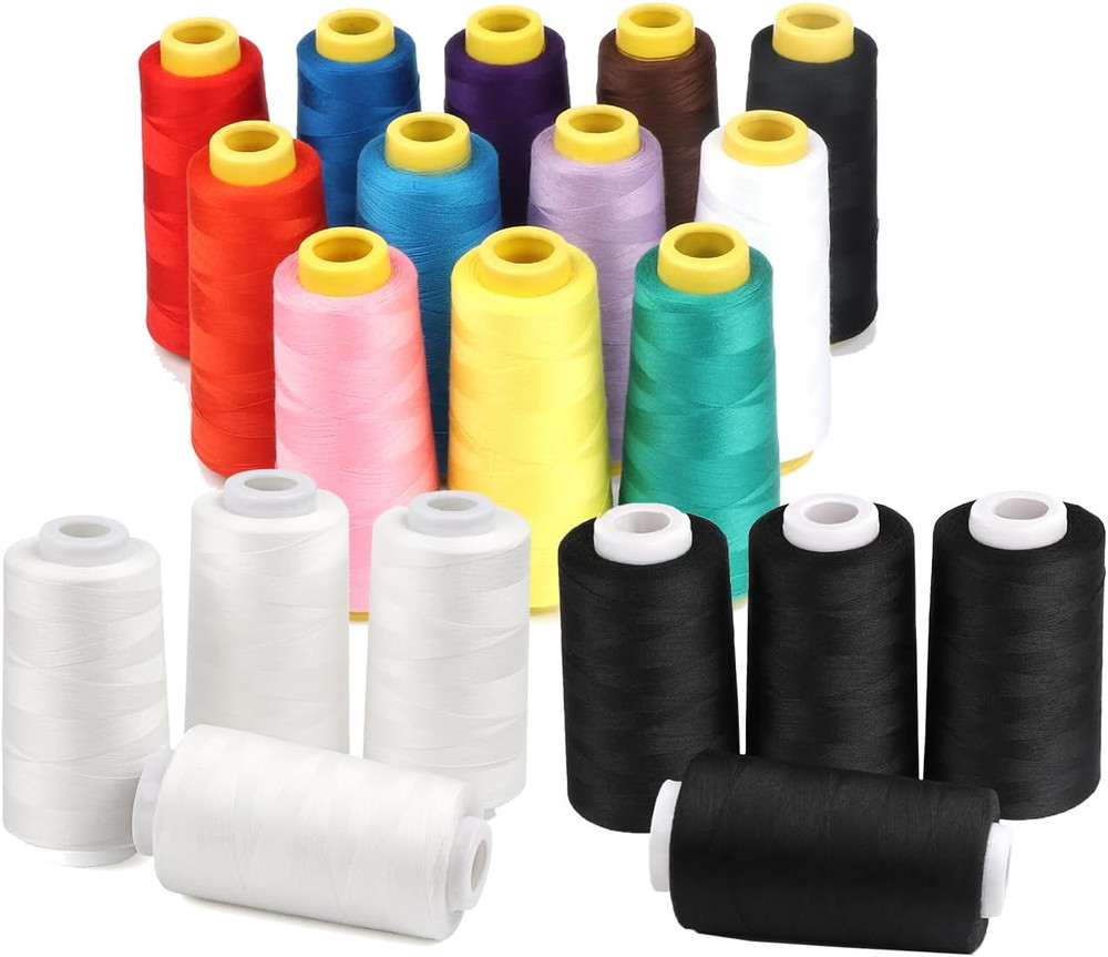 12 Overlock Thread Spools 1500M & 4 Serger Thread Spools 3000 Yards Black/White