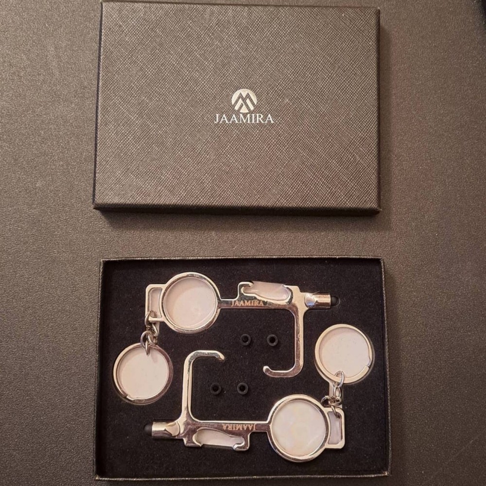 2 Silver Touchless Keychains with Stylus Tip
