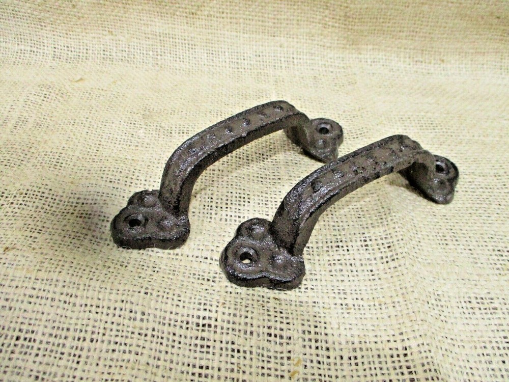 2 Cast Iron RUSTIC Barn Handle Gate Pull Shed Door Handles 5 1/2" Drawer Pulls
