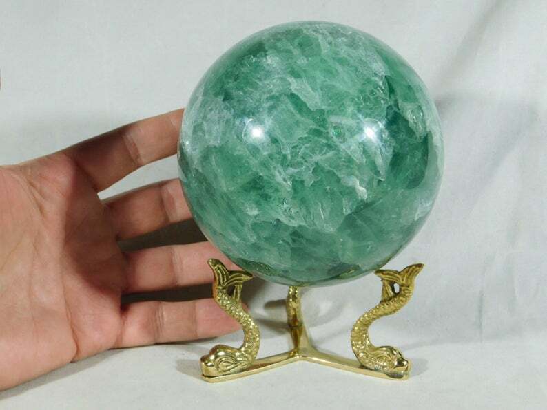 Sphere Stand DOLPHIN Design Brass Color Medium Size