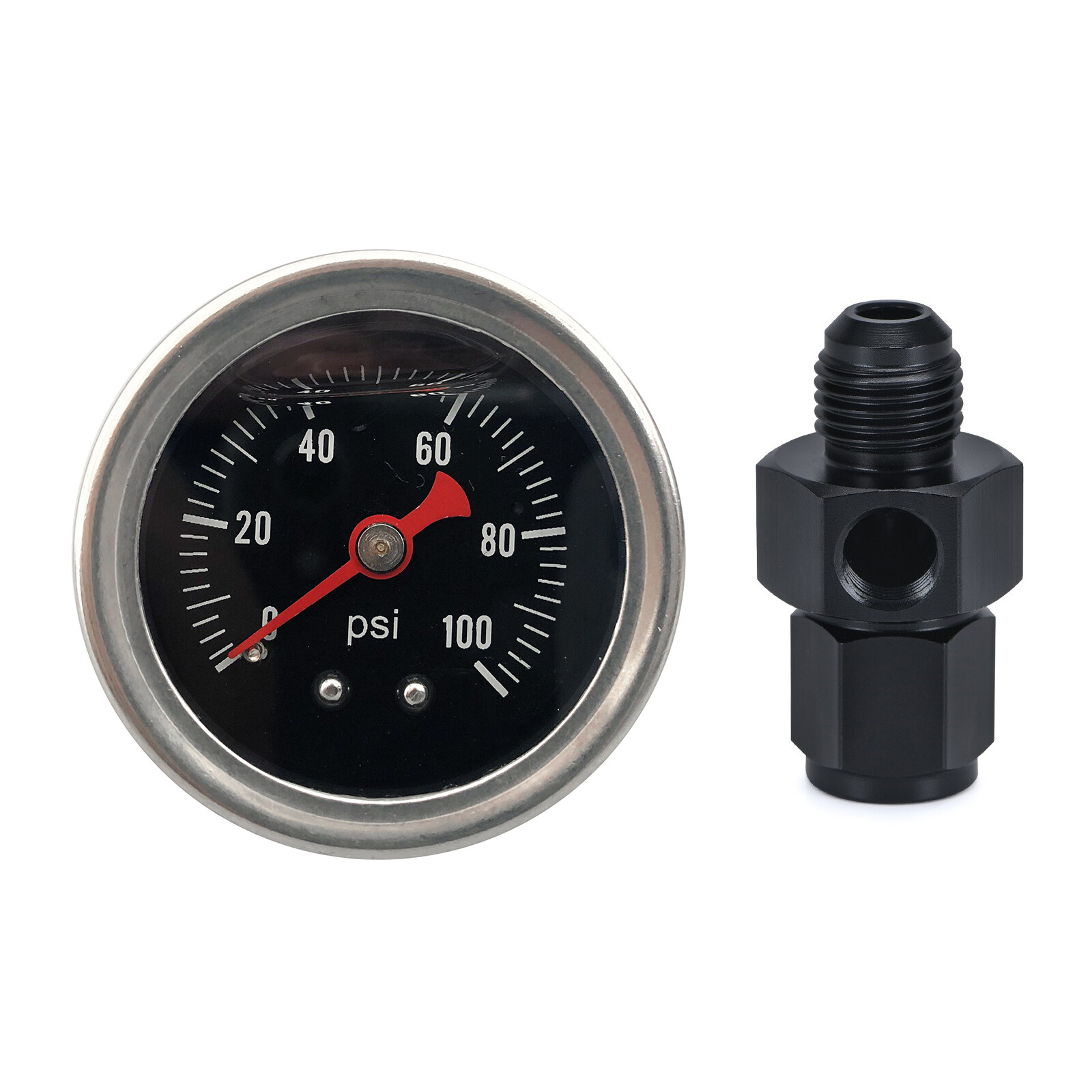 Liquid 0-100psi Fuel Pressure Gauge Regulator Gauge 1/8" NPT W/ 6AN Adapter