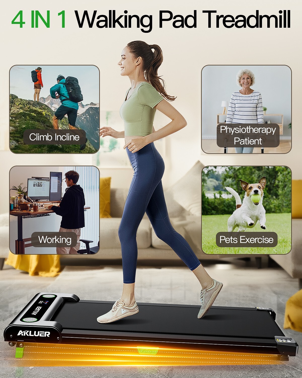 Walking Pad Under Desk Treadmill Quiet 300 LBS Capacity Portable with Remote