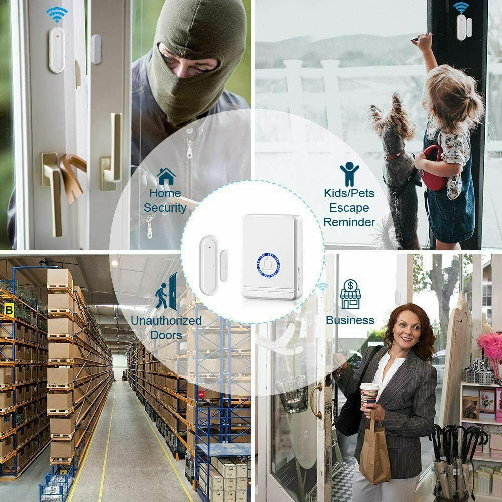 Door Open Alert Chime Wireless 600ft 5 Volume Level 2 Magnet Sensor +Transmitter