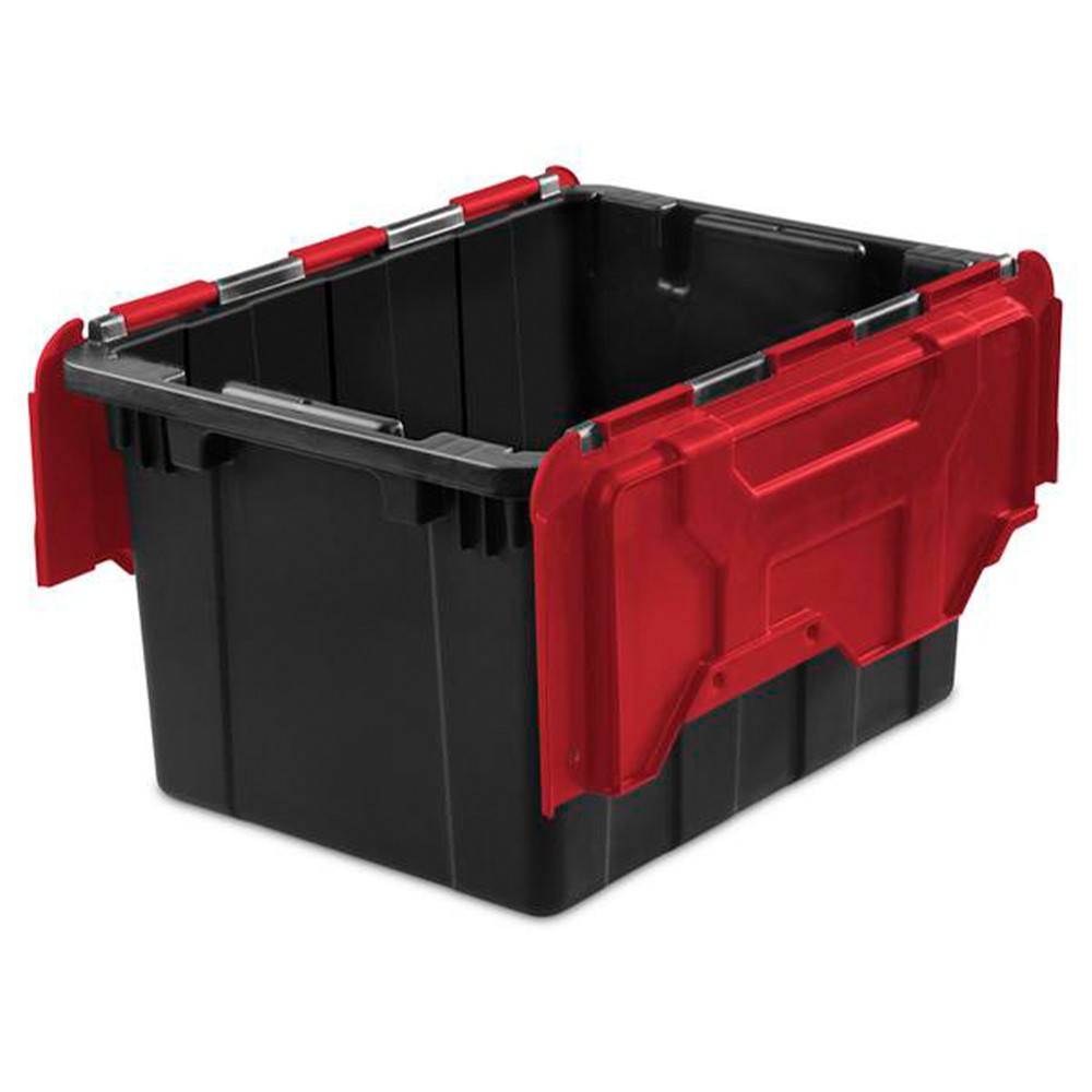 Sterilite 12 Gallon Hinged Lid Industrial Tote, Stackable Storage Bin, 6 Pack