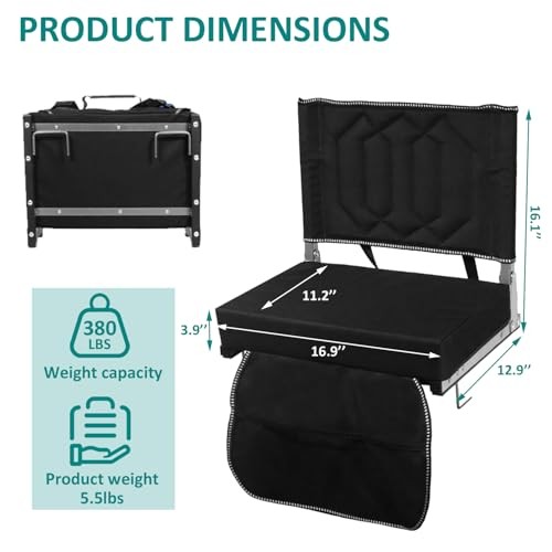 Comfortable Stadium Seats for Bleachers with Back Support & 1 pack Black