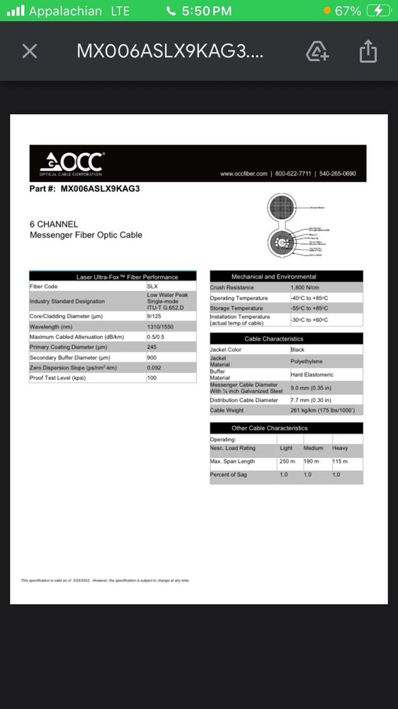 Fiber Optic Wire - MX006ASLX9KAG3 - 2,000’ Spool