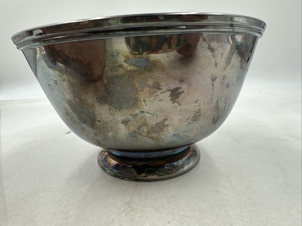 VTG Towle Silversmiths Bowl Teal Green Enamel Footed Silverplated 6"