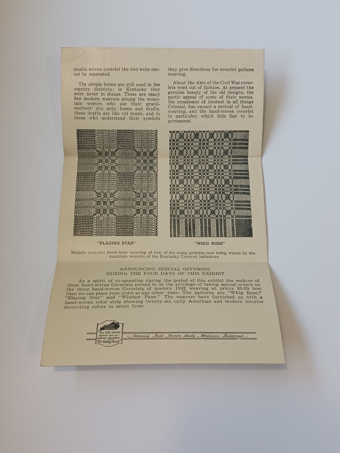 1930s Miller Bros Chattanooga Early American Coverlet Exhibit Invitation Tn