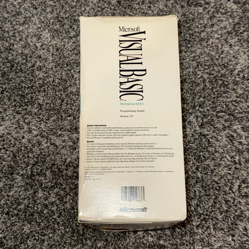 Microsoft Visual Basic Professional Edition Ver 3.0 Windows 95 New Open Box