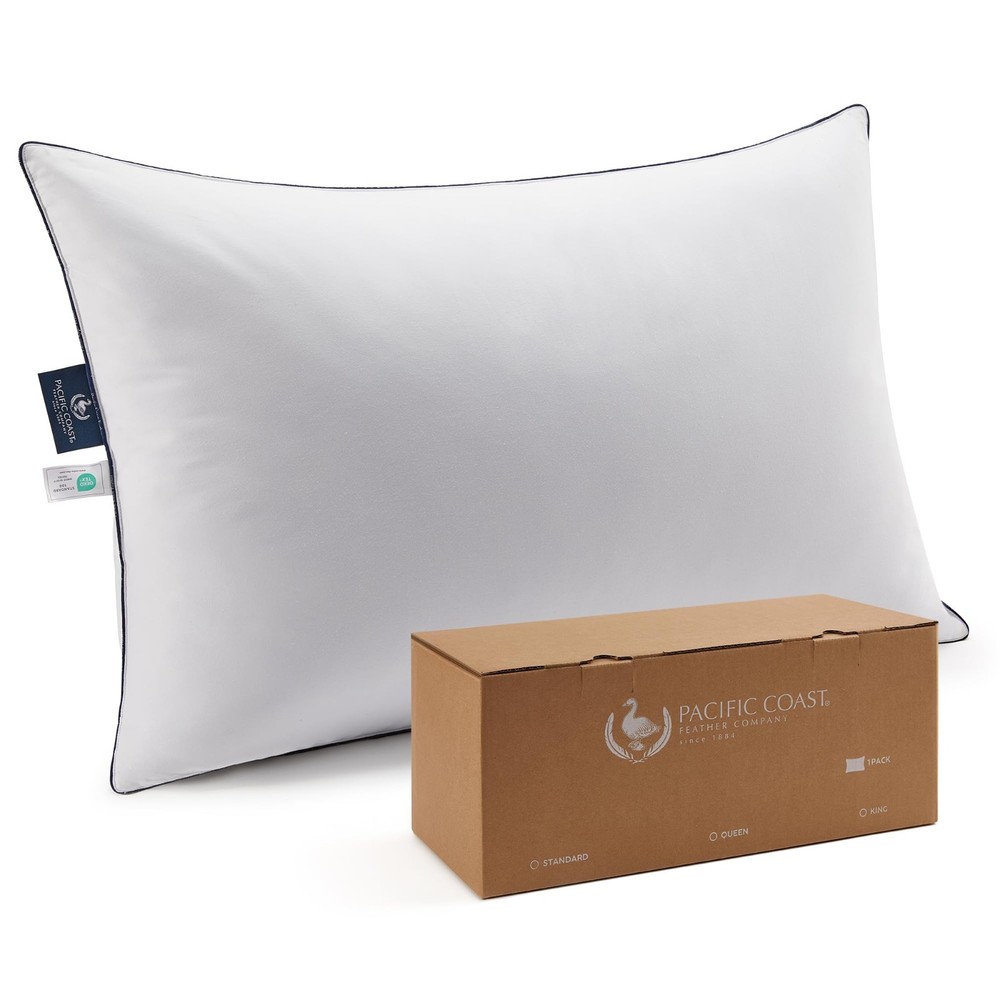 Luxury Goose Feather & Down Bed Pillow - 100% Cotton Shell, Medium Support, Stan