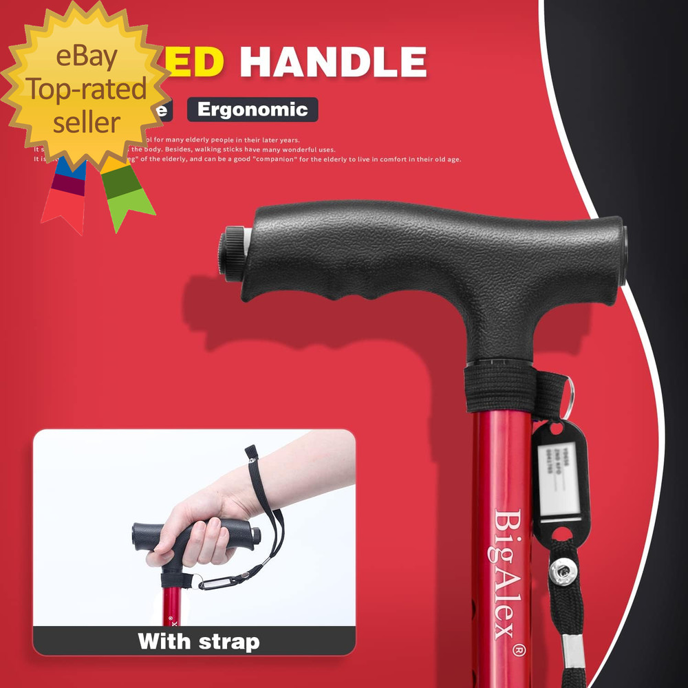 Folding Walking Cane with LED Light,Pivoting Quad Base,Adjustable Walking Stick