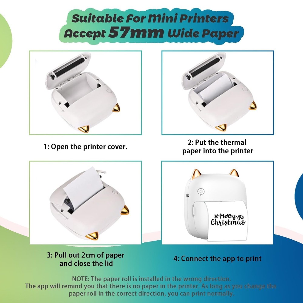 5 Rolls Thermal Printer Paper & 5 Rolls Self-adhesive Stickers, White Printer...