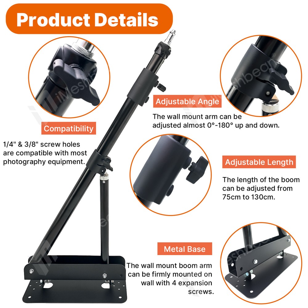 51" Wall Mount Triangle Boom Arm Photography Light Triangle Wall Mount Bracket