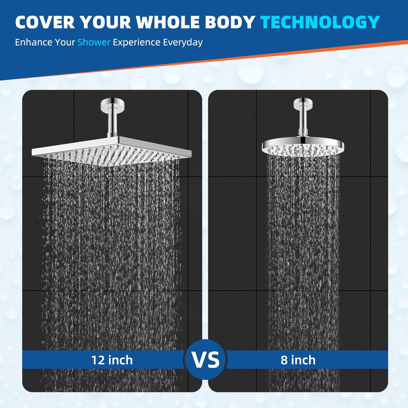 Thickness Metal Rain Shower Head,12 Inch High Pressure Square Large Shower Heads