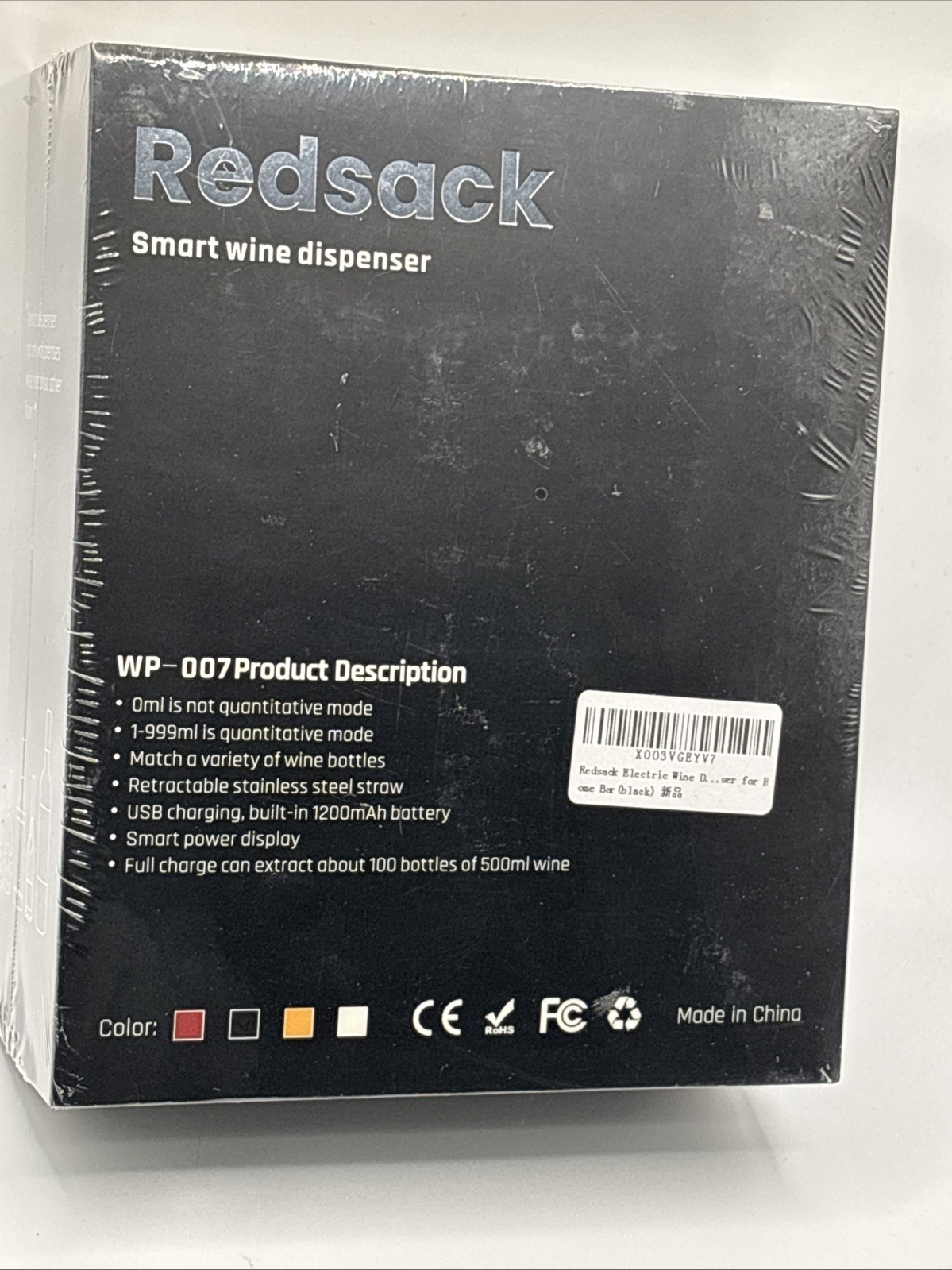 Sealed Redsack Smart Wine Dispenser Model 007 Black New