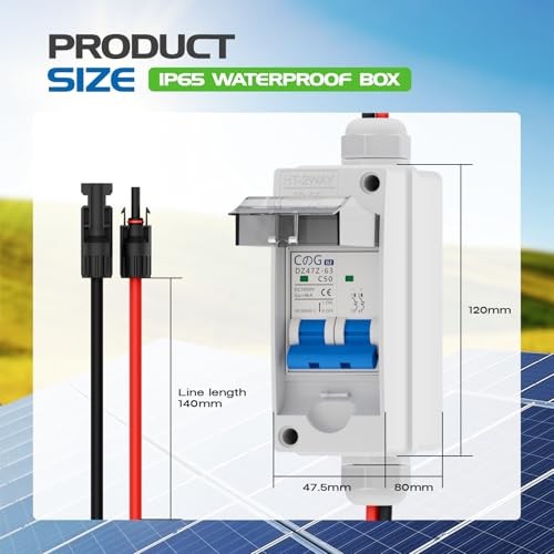 Solar Panel Disconnect Switch, 50 Amp DC 1000V Breaker Box PV DC1000V 50A