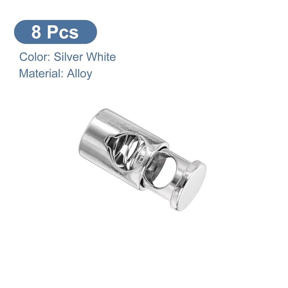 8Pcs Metal Cord Locks, 6mm Single Hole Toggle Spring Stop, Silver White