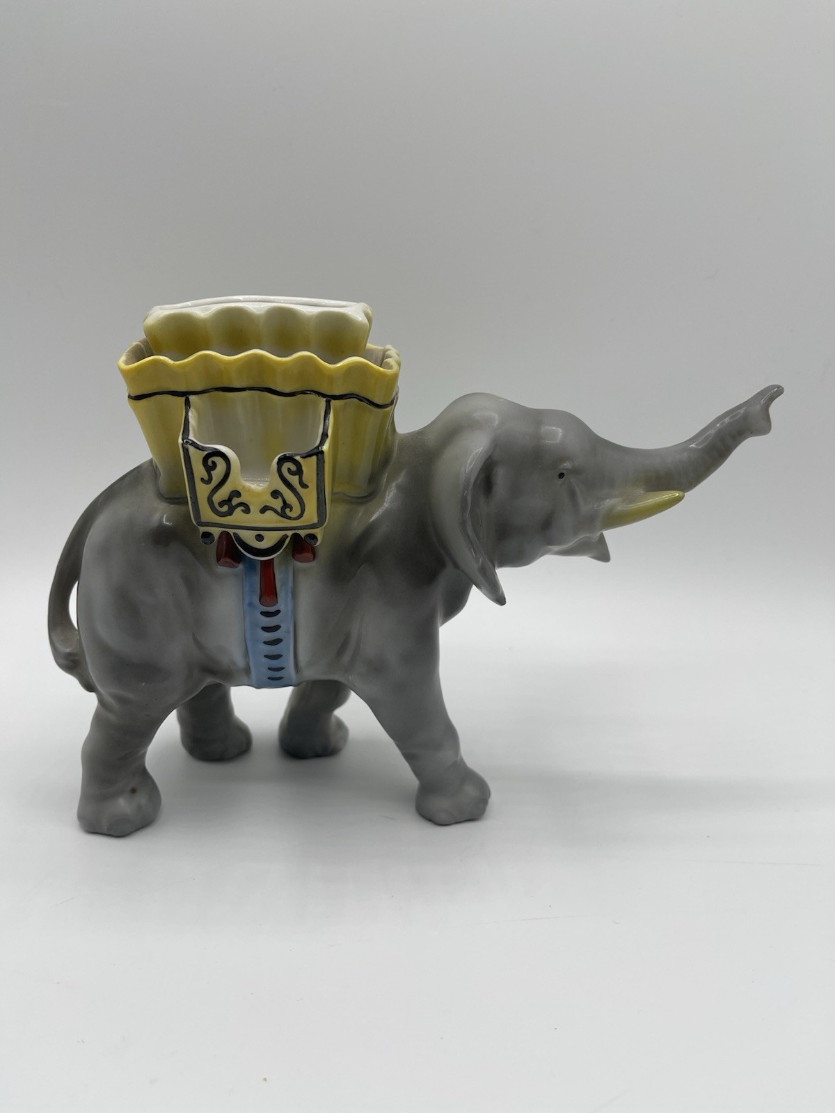 VTG MCM Elephant Handpainted Porcelain Cigarette Holder Figurine Bavaria Germany