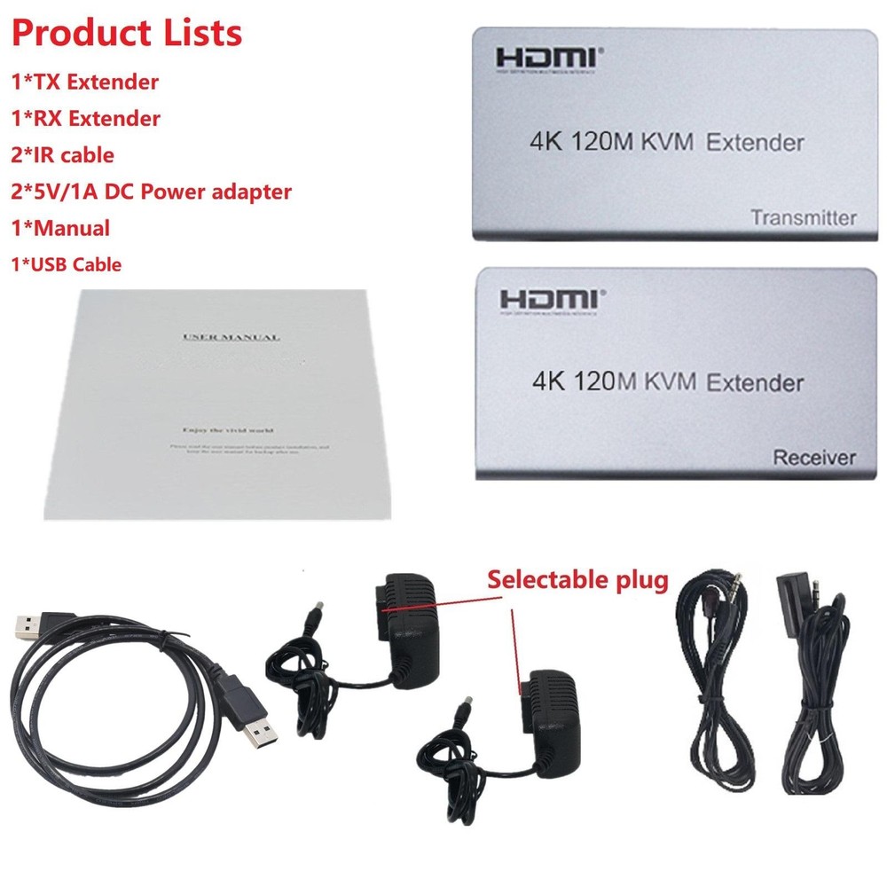 120M HDMI KVM USB Extender Transmitter Stereo Audio Video Transmitter + Receiver