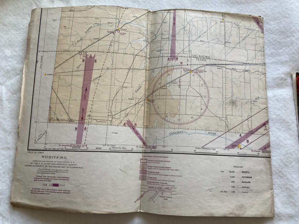 1944 -45 WWII Sectional Aeronautical Chart Pilot Map Assorted Cities