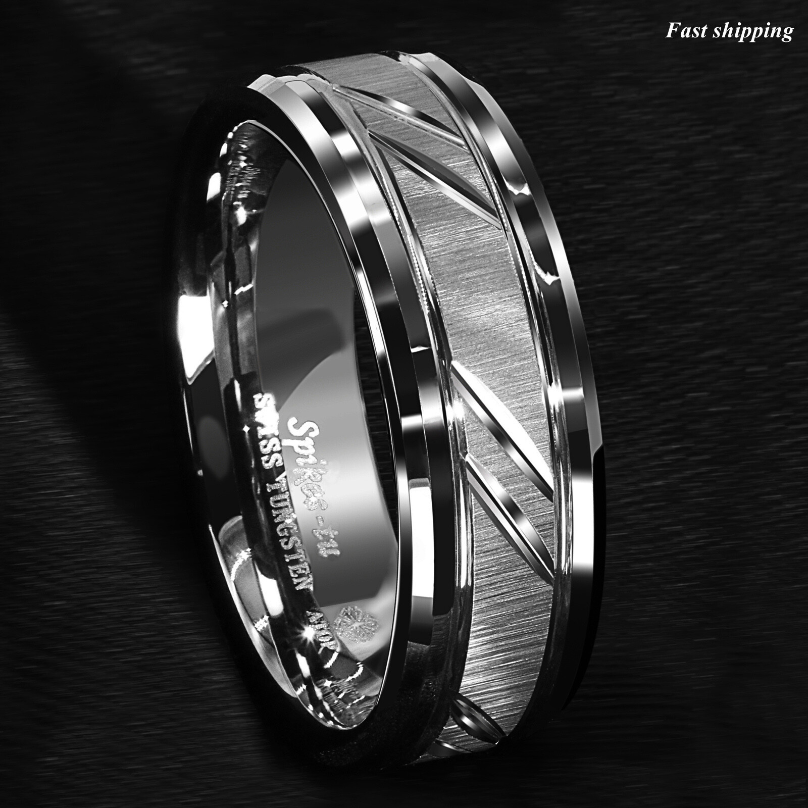 8/6mm Tungsten Carbide Ring Silver leaf New Brushed Style Bridal ATOP Jewelry