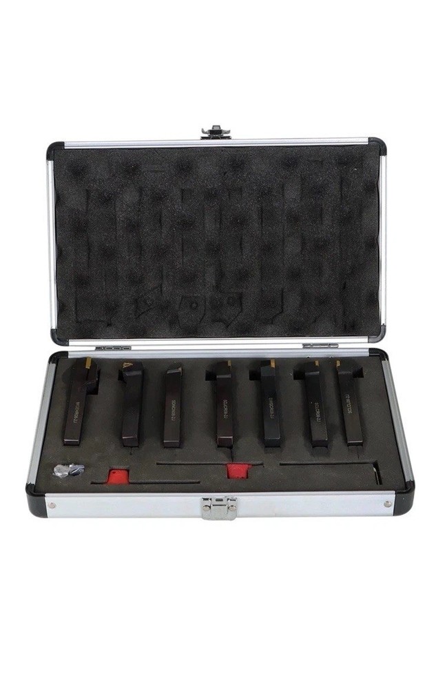 7PC Carbide Indexable Turning Tool 1/2" Lathe Tool Bit Set Thread Insert+Holder