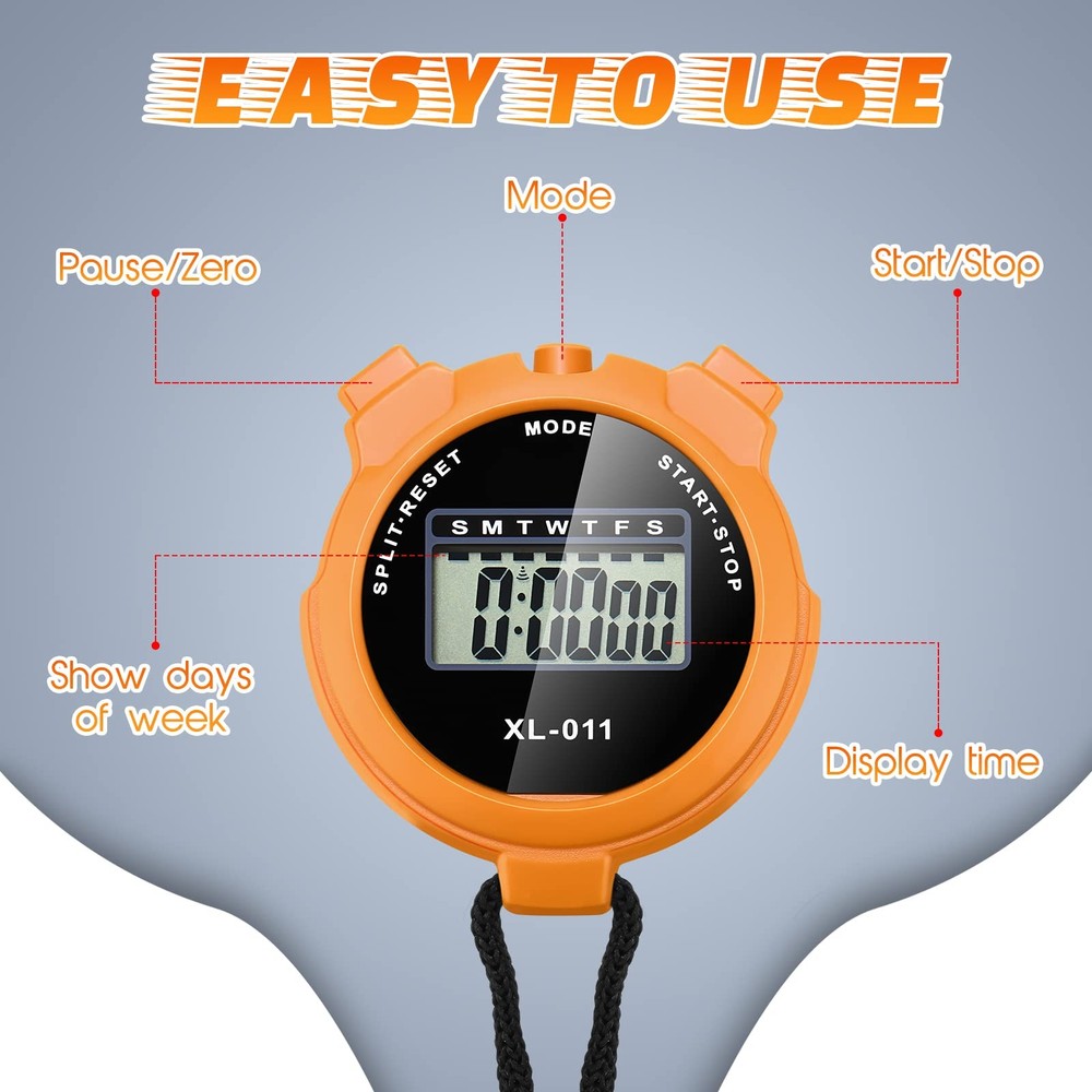 TOODOO 12 Pack Multi Function Digital Stopwatch Timer Black Blue Red Orange