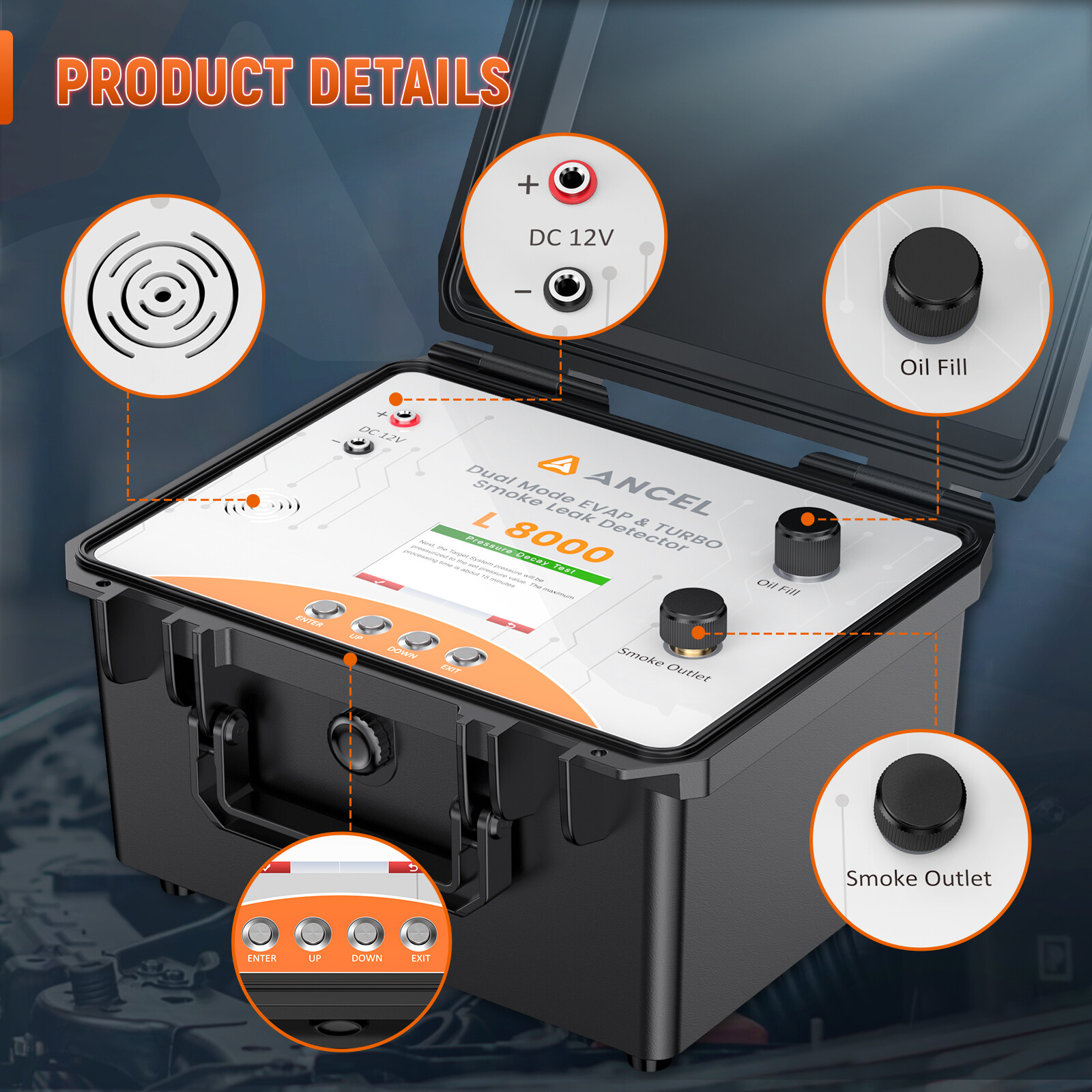 Color LCD Screen EVAP Smoke Machine Leak Detector Turbo System Built-in Air Pump