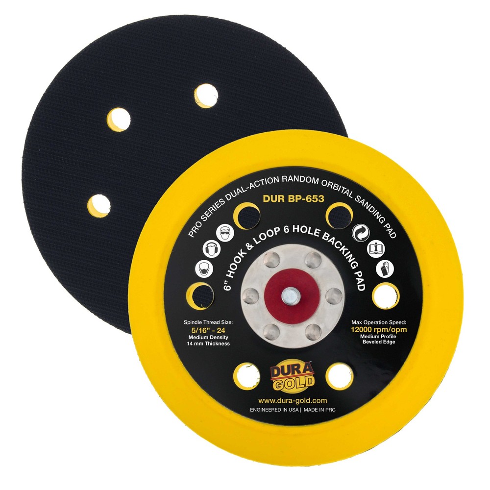 Dura-Gold 6" Hook & Loop DA Sander Backing Plate Pad 6 Hole Pattern 14mm Sanding