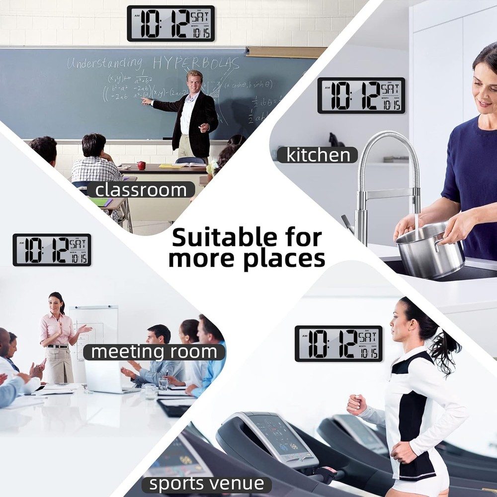 Atomic Clock with Backlight 14 2 Large Digital Wall Clock Battery...