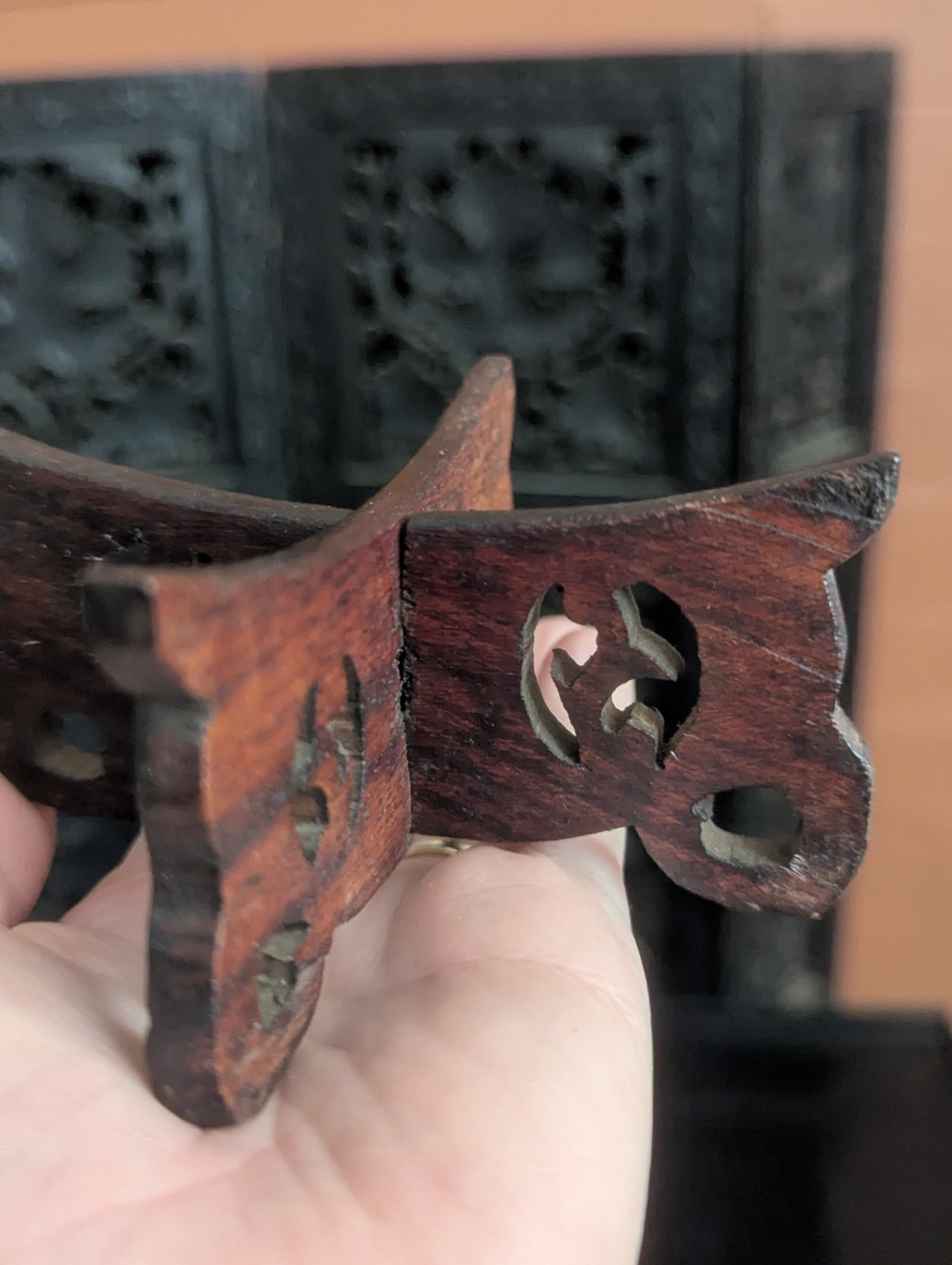 Vintage Chinese Carved Wooden Display Stand Vase Art Base Used