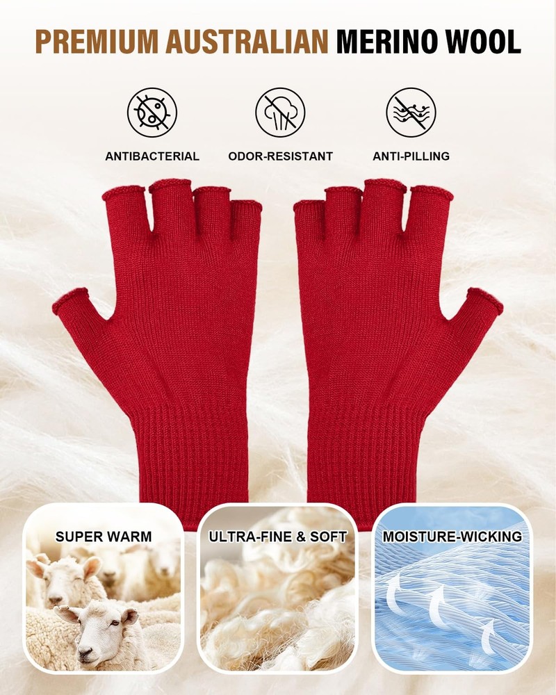 Evridwear Merino Wool Fingerless String Knit Liner Small-Medium, Red