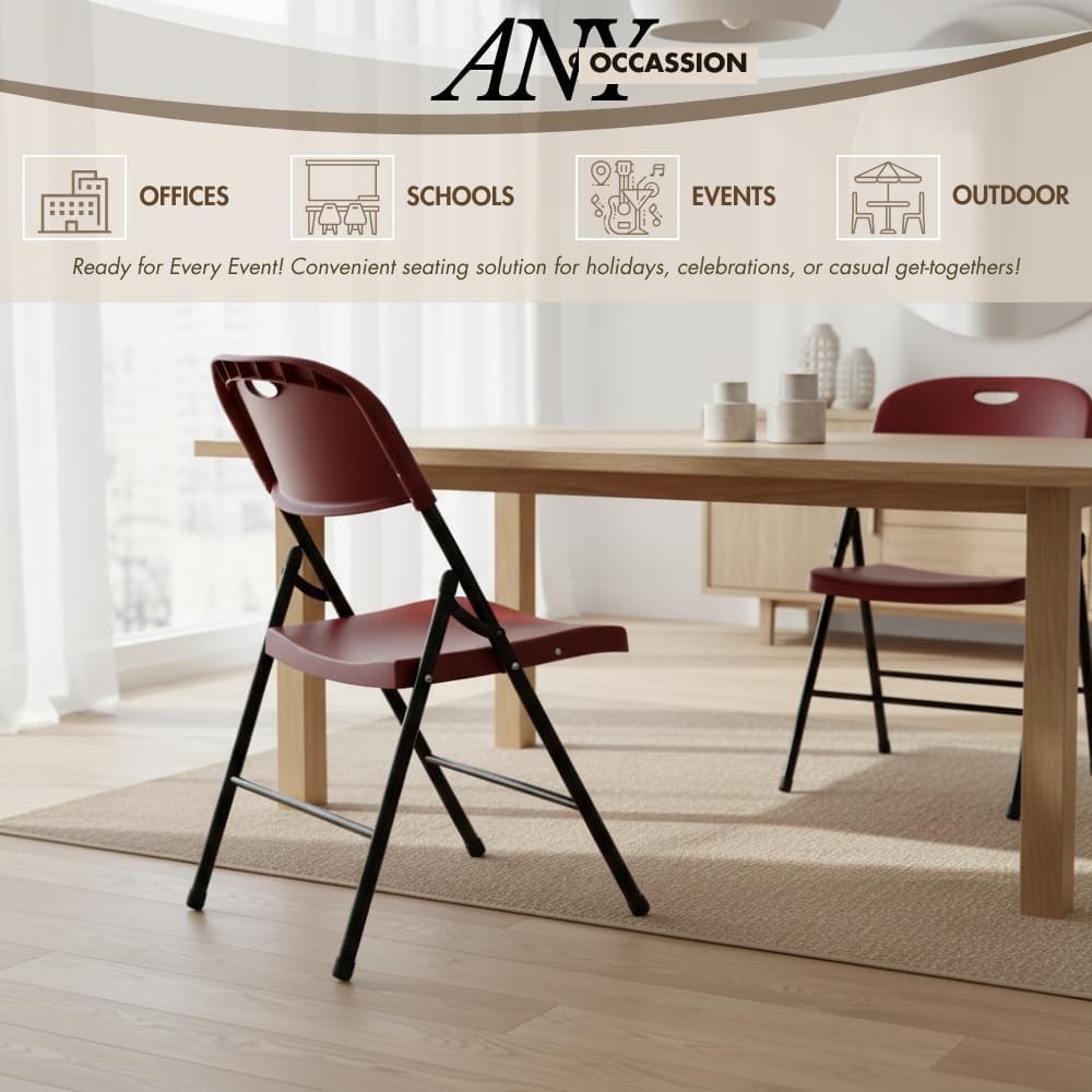 2-Pack Heavy Duty Plastic Folding Chair, 450 lbs Capacity Foldable Chairs