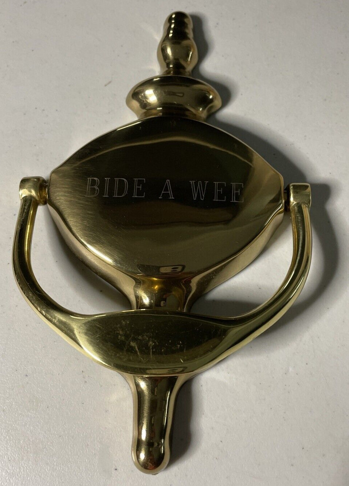 THINGS REMEMBERED Solid Brass Door Knocker Engraved w/ Scottish Term BIDE A WEE