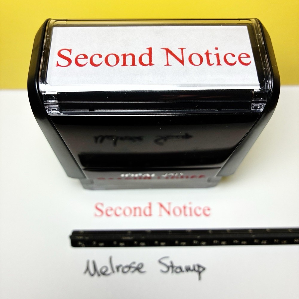 Second Notice Rubber Stamp Red Ink Self Inking Ideal 4913