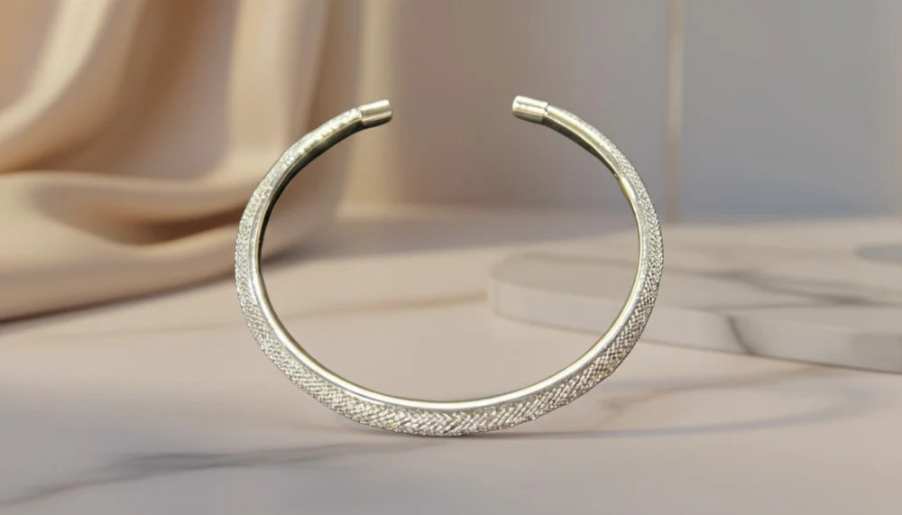 Refined Silver-Textured Open Cuff Bracelet