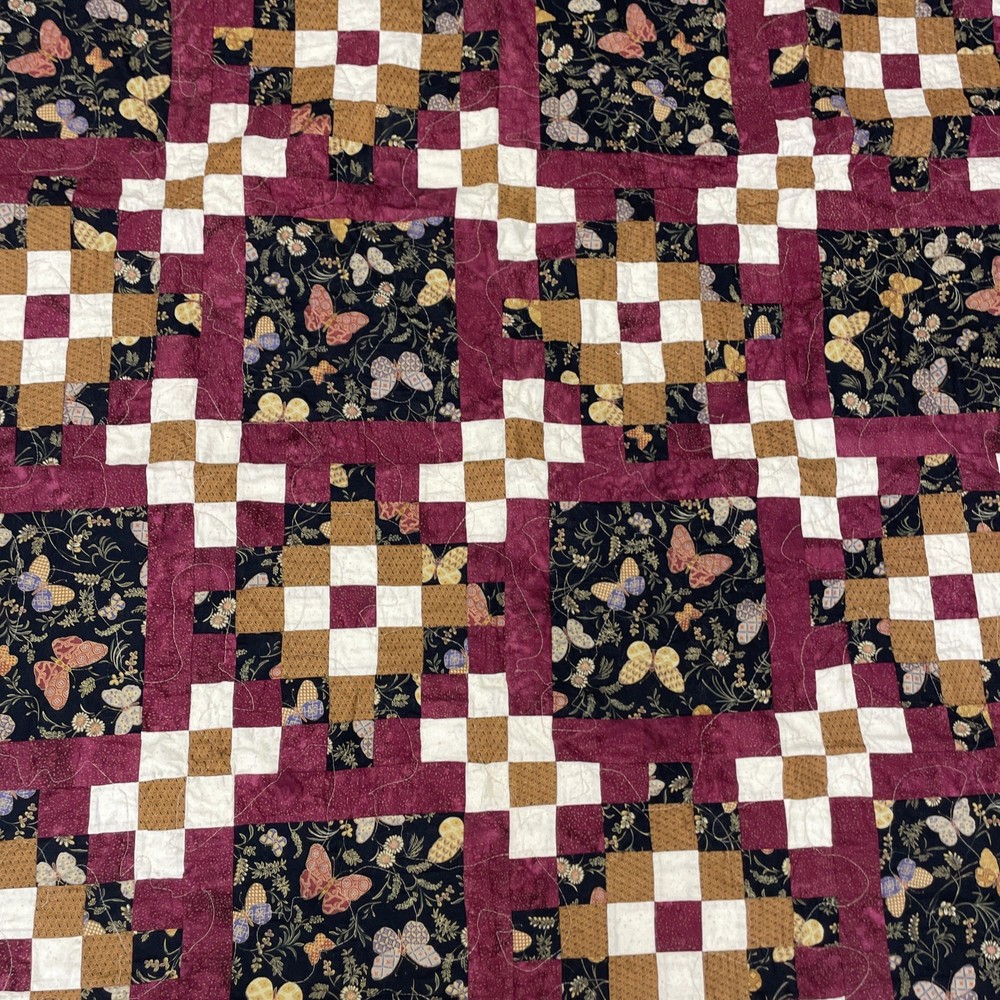 Butterfly Patchwork Pattern Quilt Lap Throw 16 Patch 49”x50” Hand Stitched