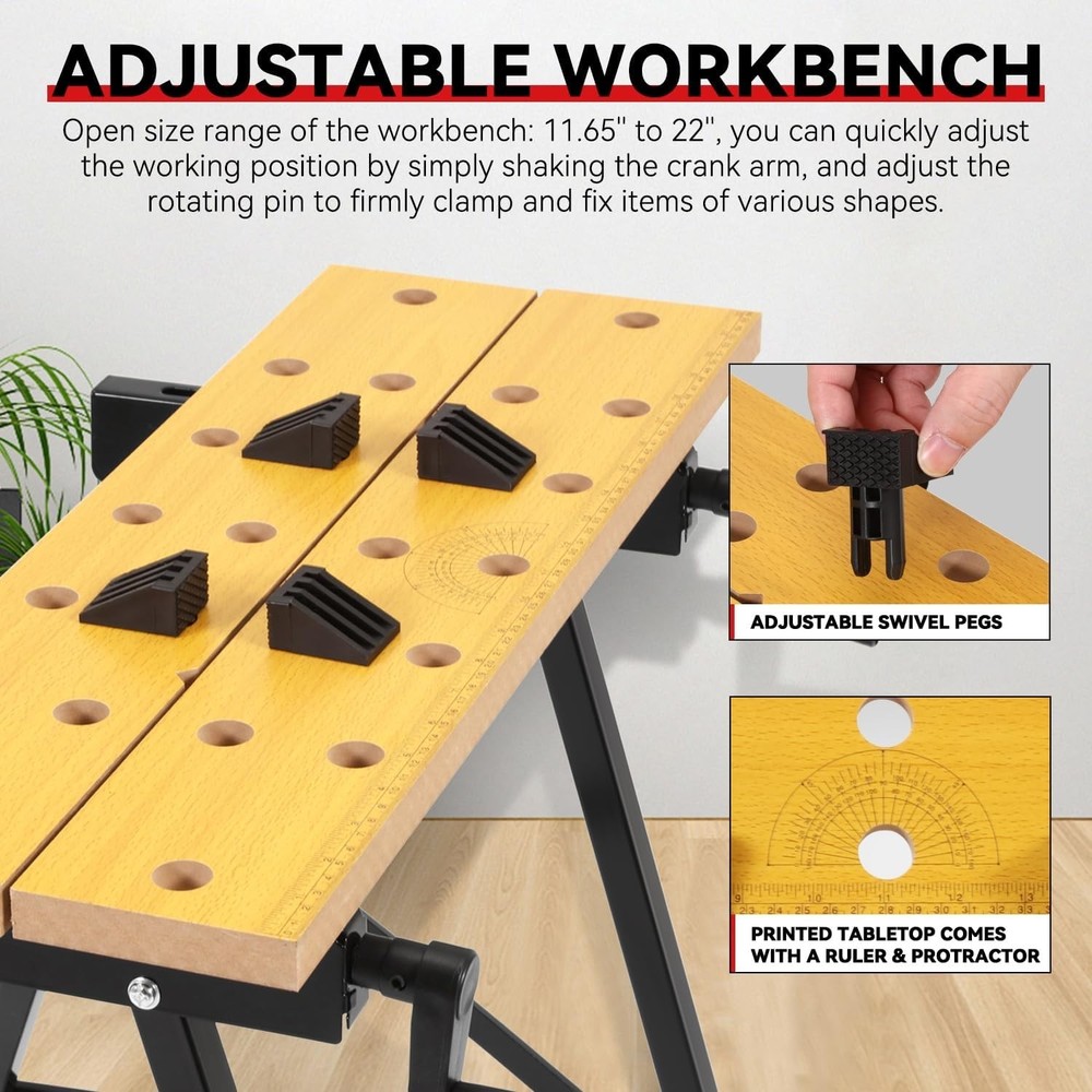 Adjustable Folding Workbench 8-12" Portable Work Table with Protractor