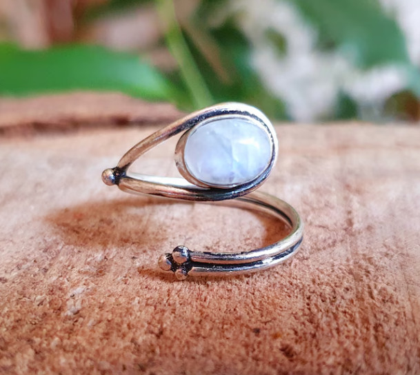 Rainbow Moonstone Ring Solid 925 Silver Adjustable Statement Ring All Size SR553