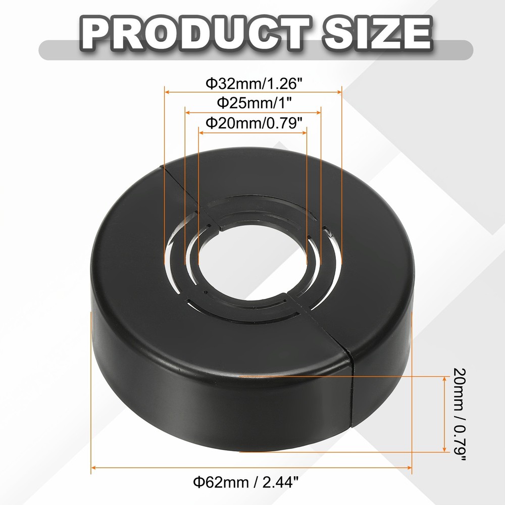 2pcs Wall Split Flange 0.79" Plastic Round Split Flange Pipe Cover, Black