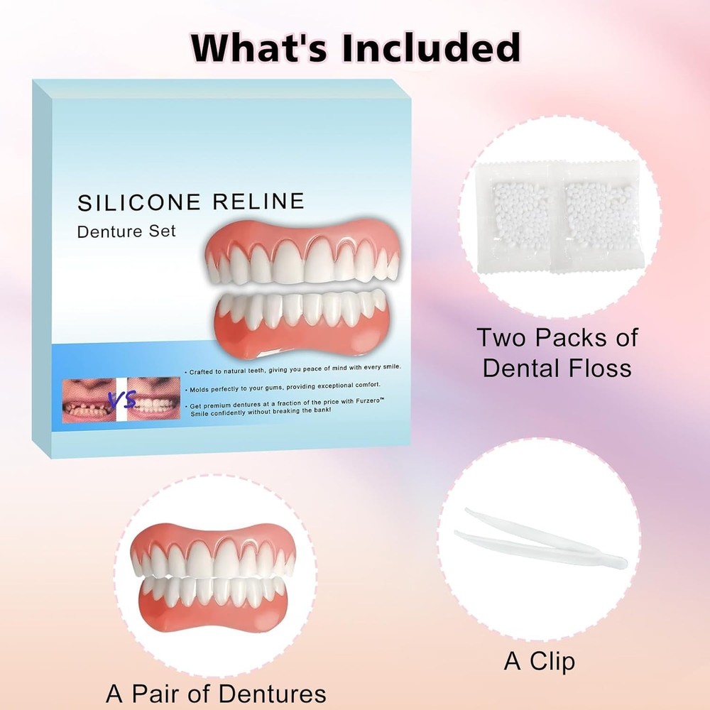 Silicone Reline Denture Set for Upper and Lower Teeth, Soft Comfortable Veneers