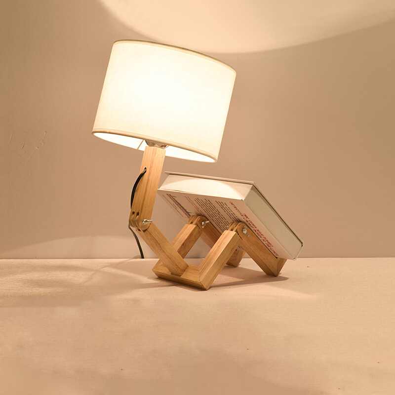 7W LED Adjustable Table Light Wooden Bedside Night Lamp E27/E26 Bulb Switch Plug