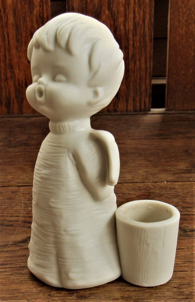 ceramic angel candlestick white 5" tall boy child