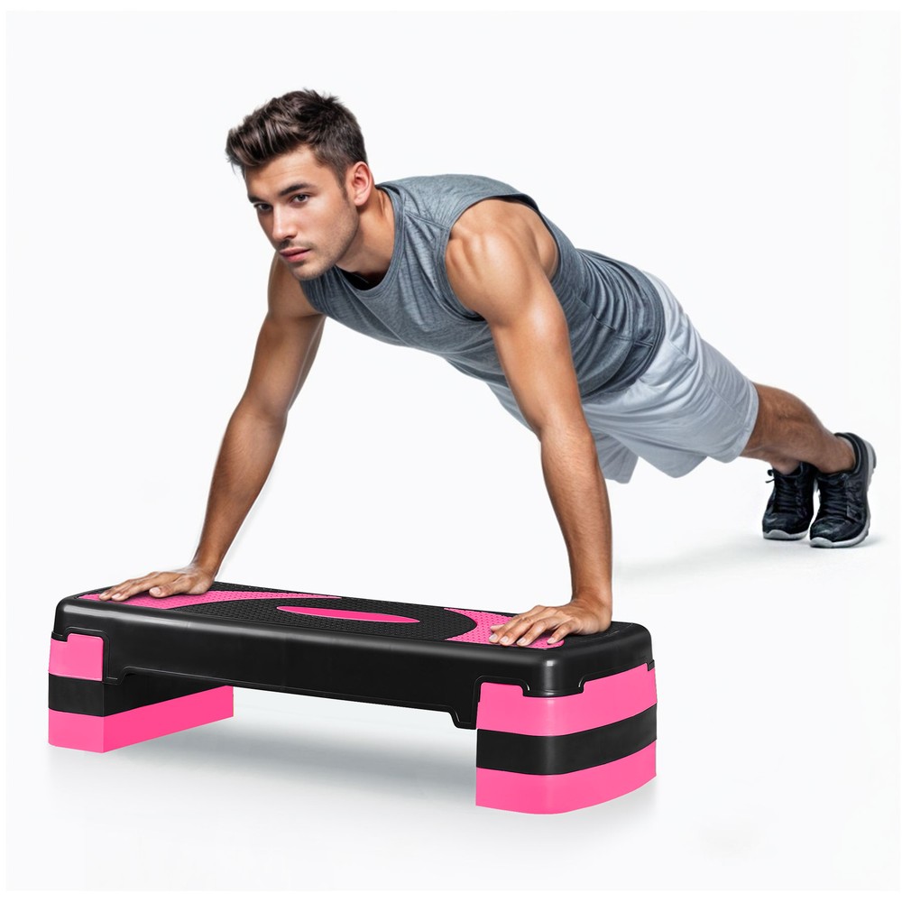 Adjustable Aerobic Stepper Workout Step with 4 Risers Exercise Platform Pink