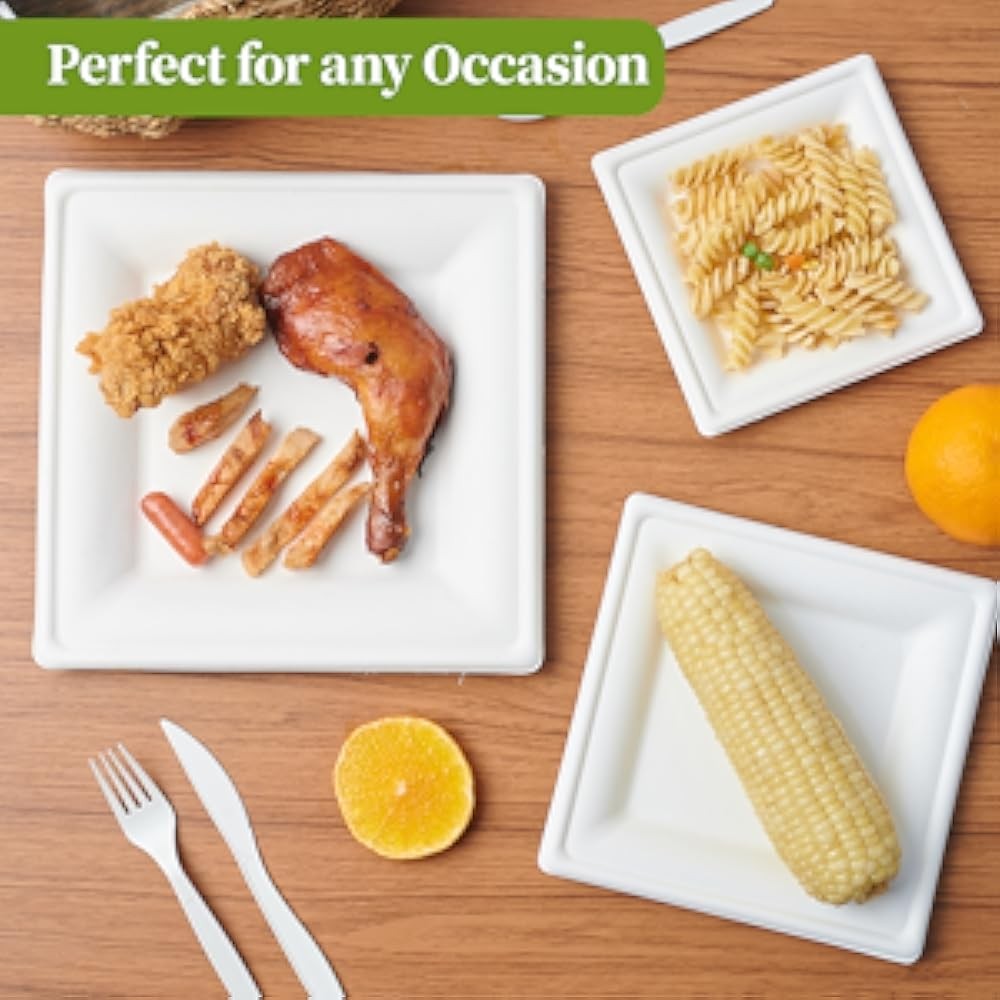 150 Piecs Square Paper Plates, 8-inch postable Disposable