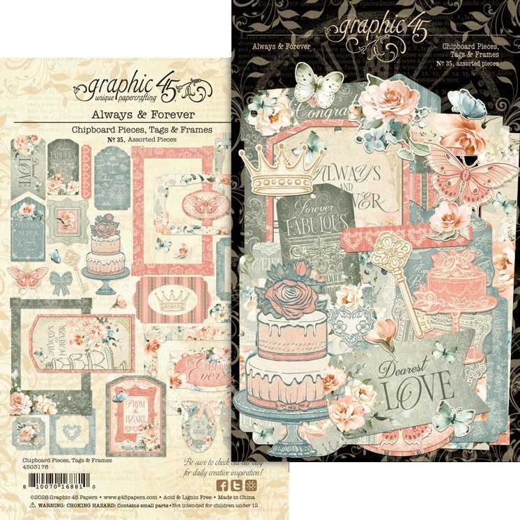 Graphic 45 Chipboard Die-Cuts-Tags & Frames, Always & Forever