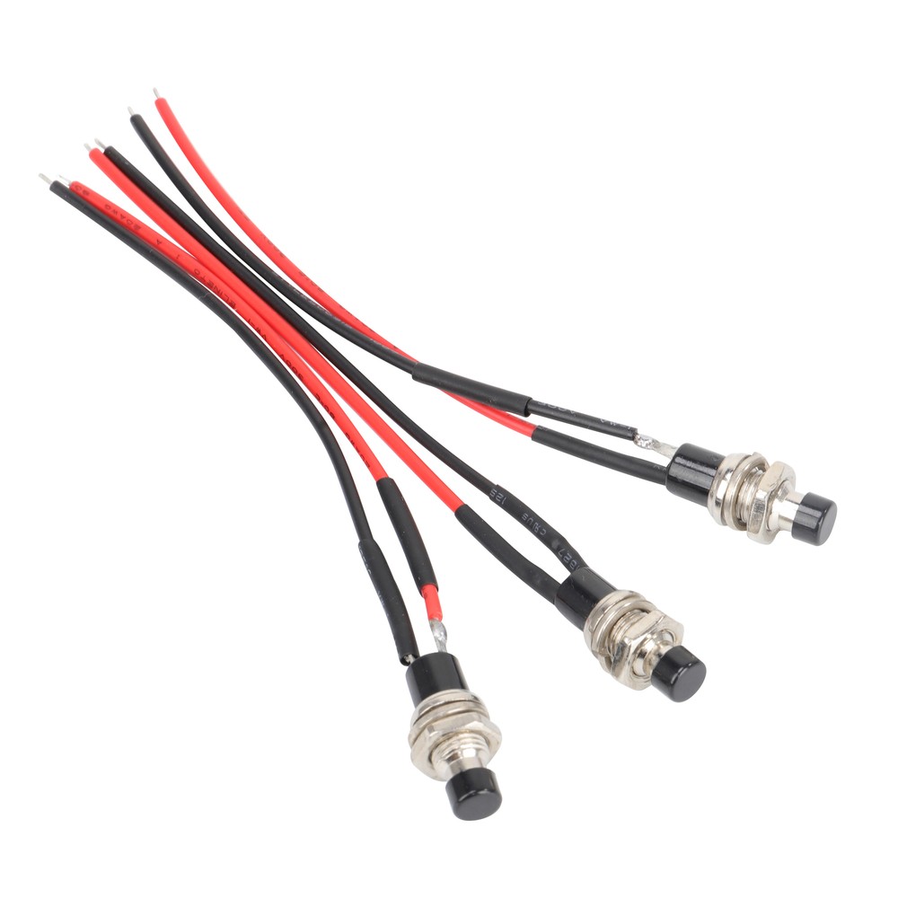 3X BLACK SPST Mini Push Button Pre-Wired N/O Momentary Switch OFF-(ON)