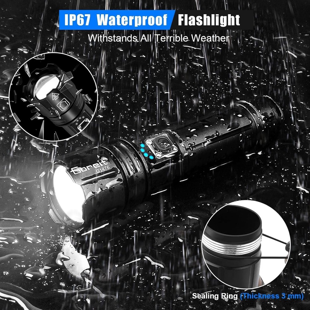 Super Bright Rechargeable Flashlight - 1640ft Range, 5 Modes, Waterproof