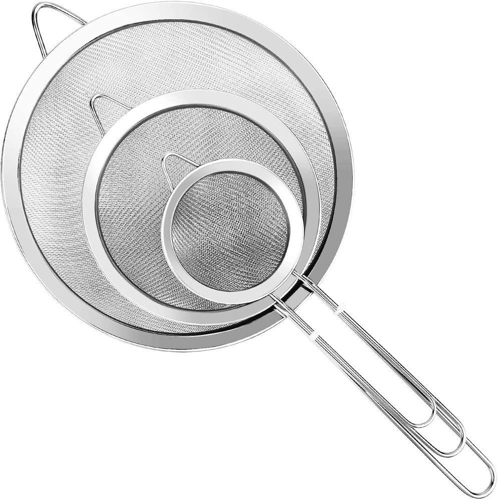 3Pcs Super Wire Extra Fine Mesh Strainer with Handle, Small Medium Large Size Si